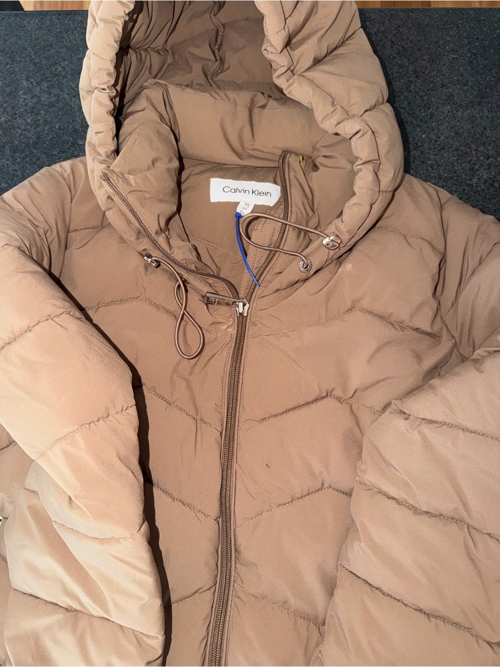 Calvin Klein Women's Beige/Tan Quilted Hooded Puffer Jacket